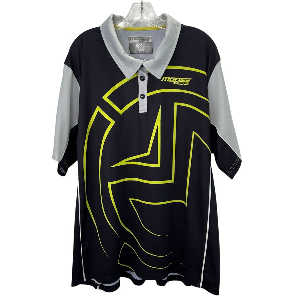 Moose Racing Pit Polo Shirt Jersey 2XL XXL Black Gray Graphic Short Sleeve